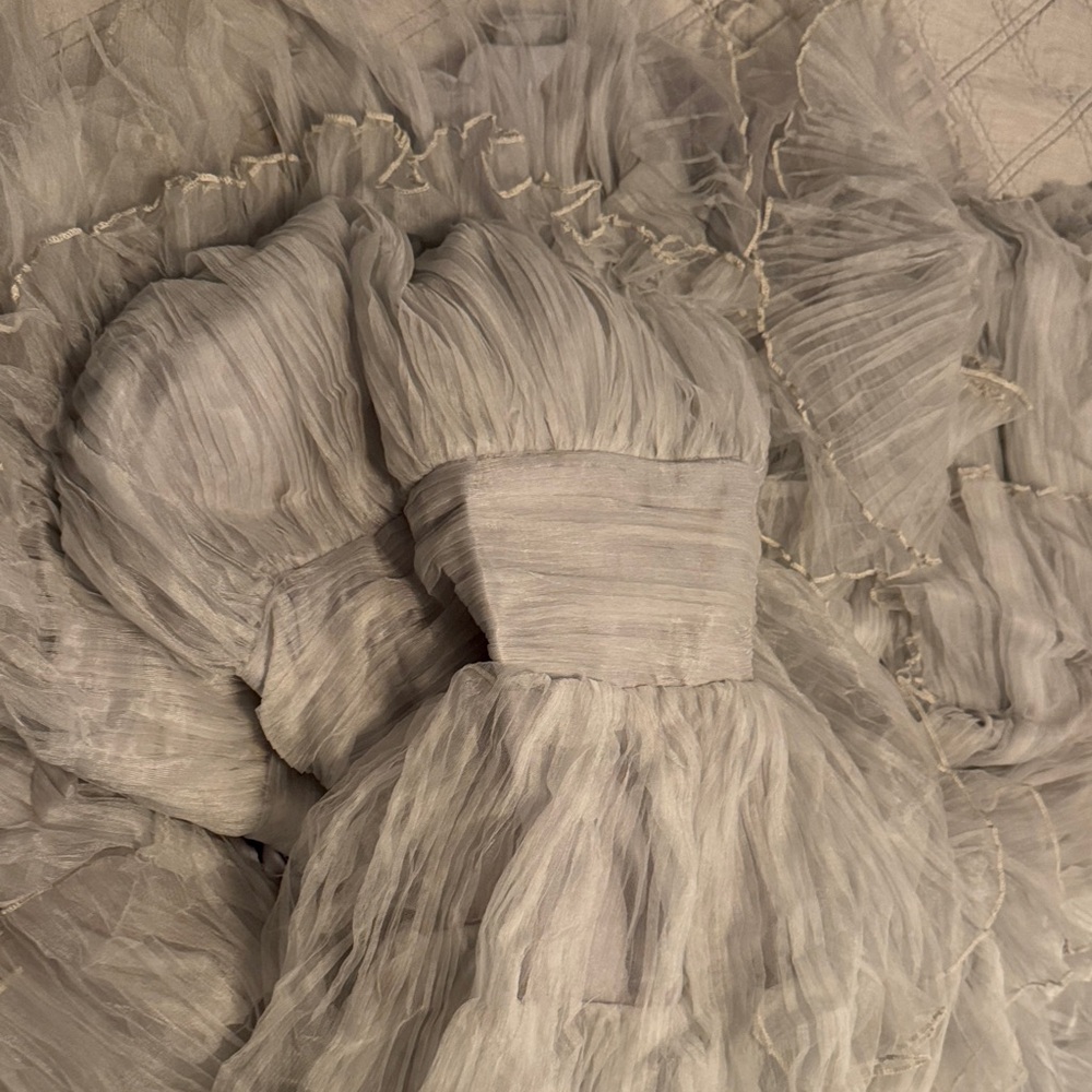 Elegant Gray Ruffled Dress Floor Length